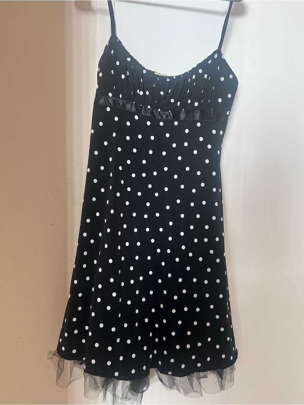 Love Tease Black Polka Dot Slip Dress w/ Ruffle Size L
